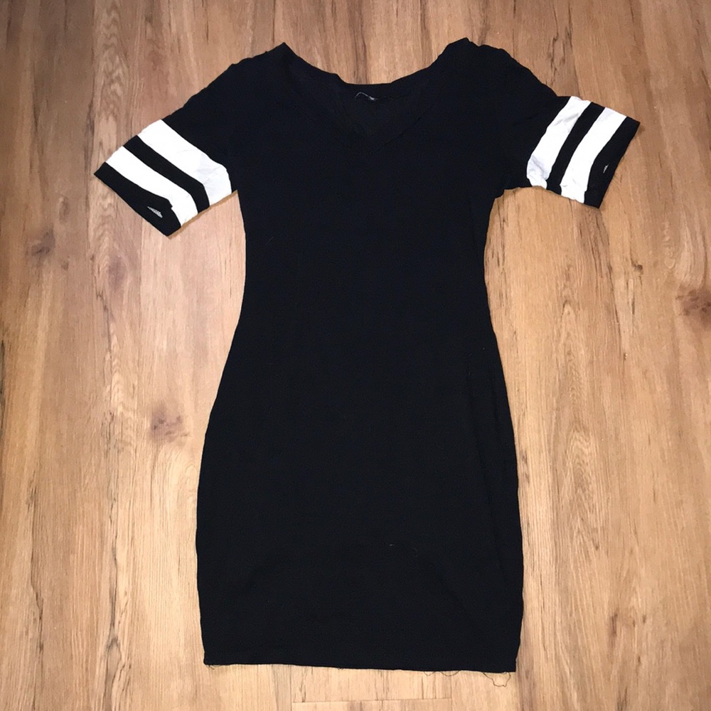 Black Mini Dress w/ Stripes on Sleeves